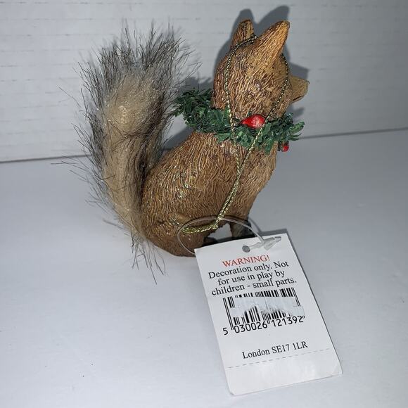 Fox Christmas Holiday Wreath Ornament Small Furry Tail Textured Tree Decoration - Picture 3 of 6